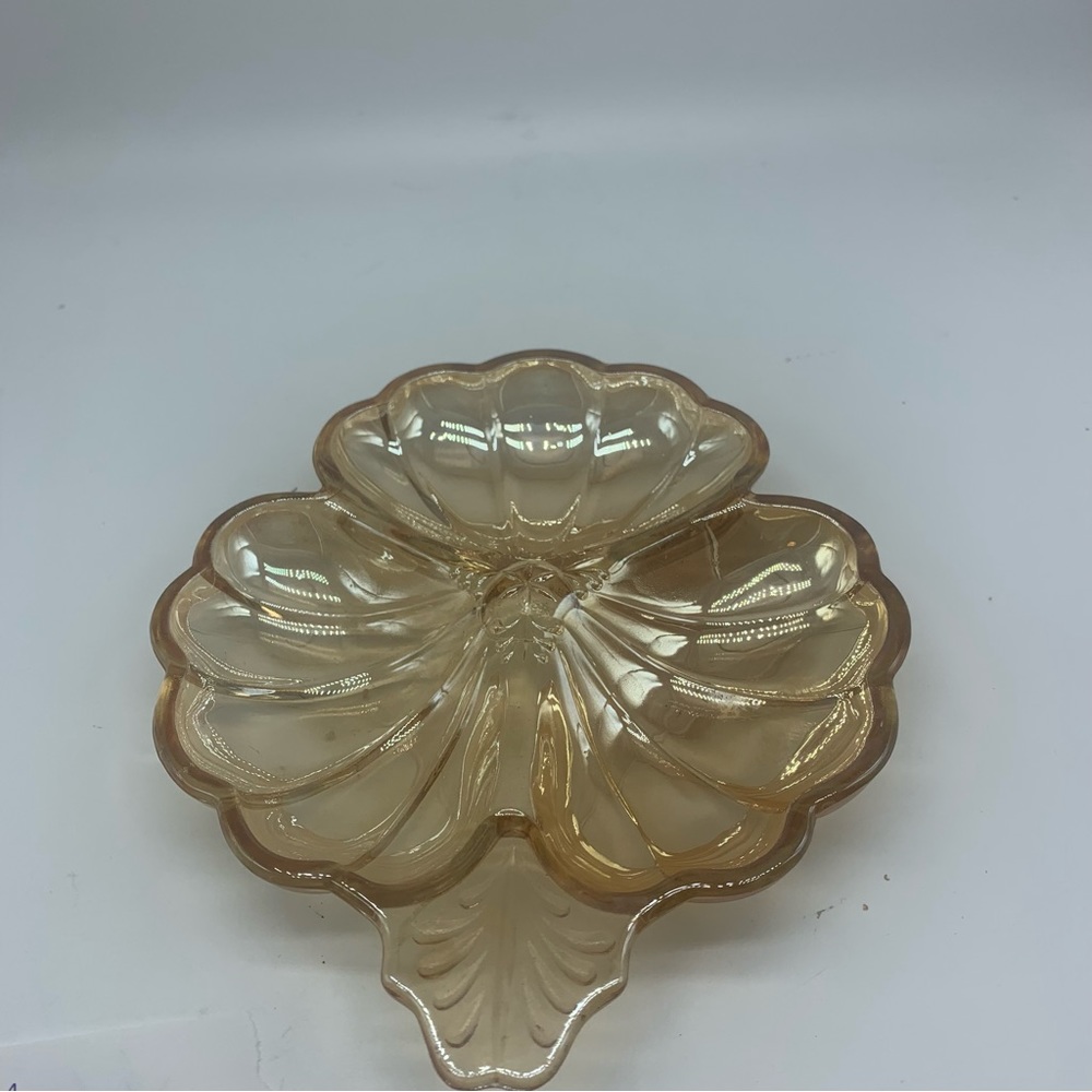 Vintage Peach Jeanette Glass Co . Clam Shell Carnival Glass Candy Dish - Picture 2 of 4